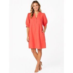 Lilly Pulitzer Mialeigh Puff Sleeve Coral Linen Dress